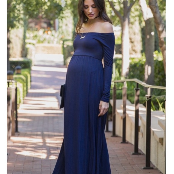 Pinkblush Dresses & Skirts - Navy off the shoulder maternity maxi dress Pinkblush Dresses & Skirts - Navy off the shoulder maternity maxi dress